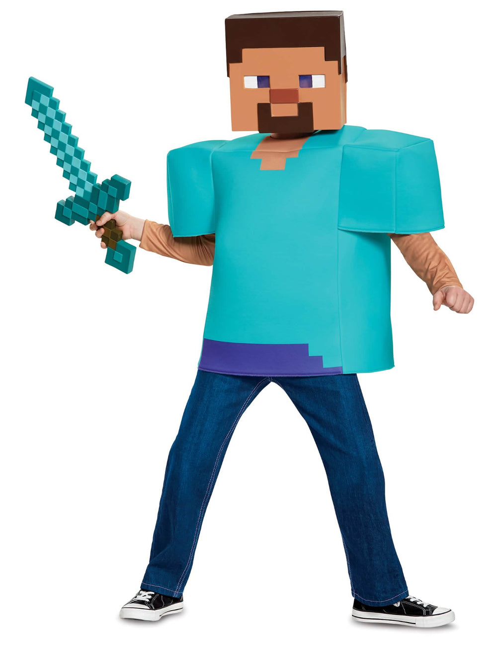 Pikselöity miekka, jota pidetään Steve Klassinen Minecraft -asulla