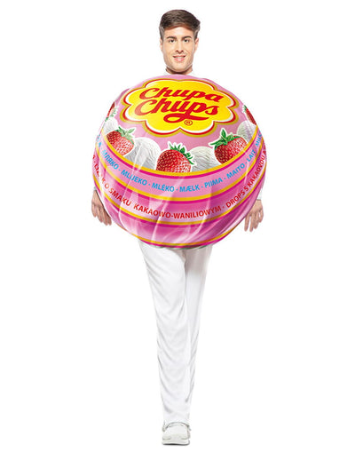 Déguisement sucette Chupa Chups pour adulte rose et blanc motif fraise