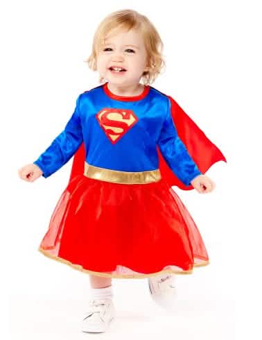 Supergirl™-vauvojen sininen ja punainen asu viitalla