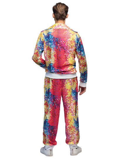 Vue de dos du déguisement survêtement disco coloré pour homme