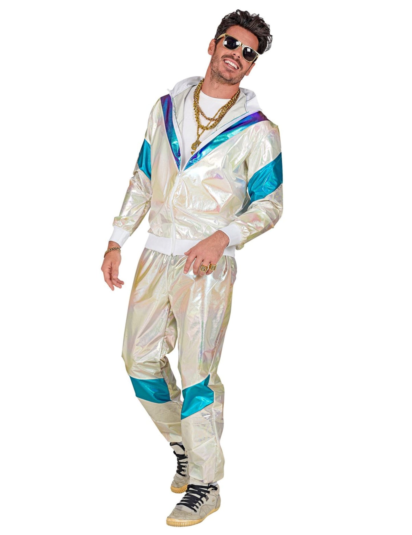 Déguisement survêtement holographique pour adulte blanc et bleu
