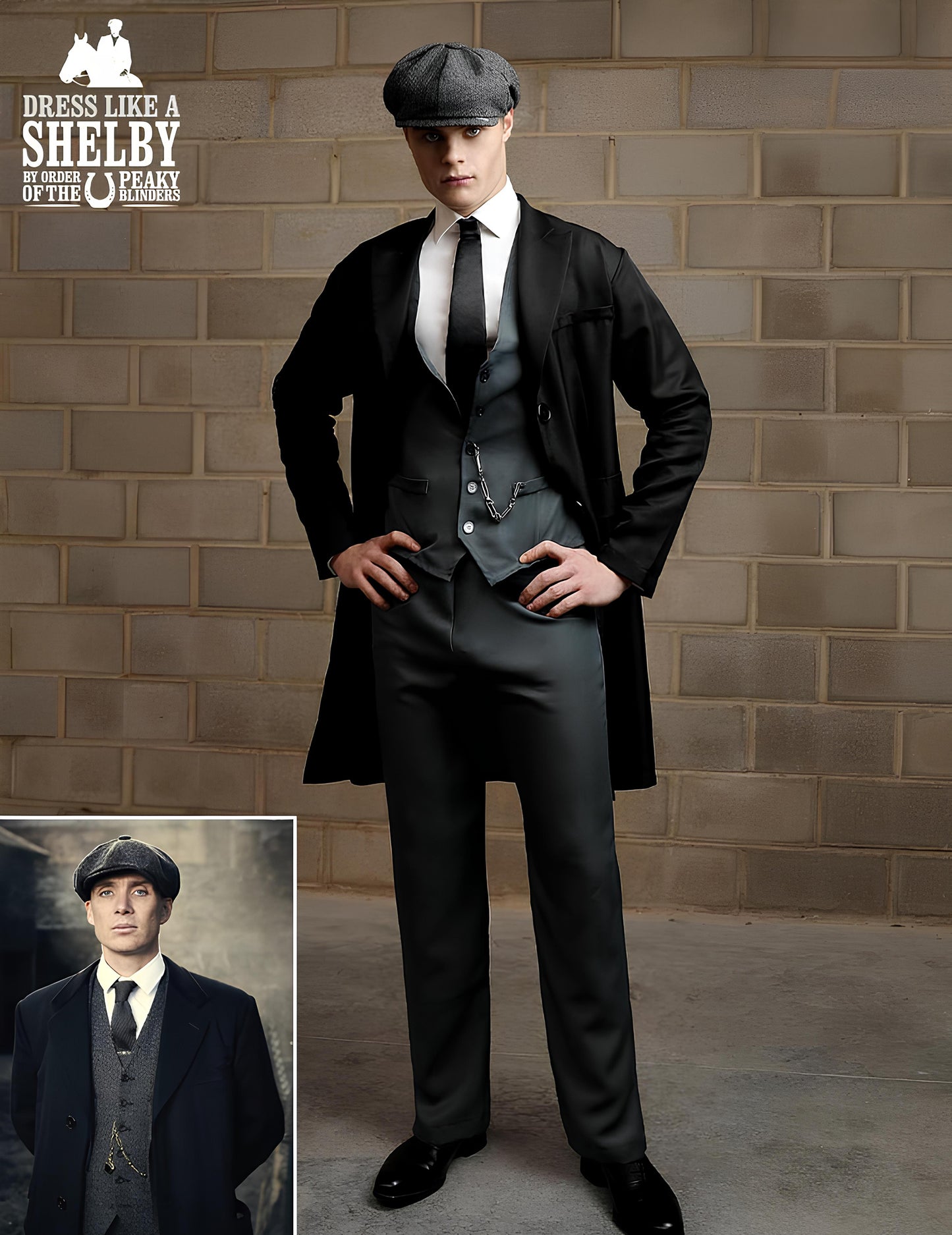 Déguisement Tommy Shelby Peaky Blinders™ pour homme noir et gris avec casquette