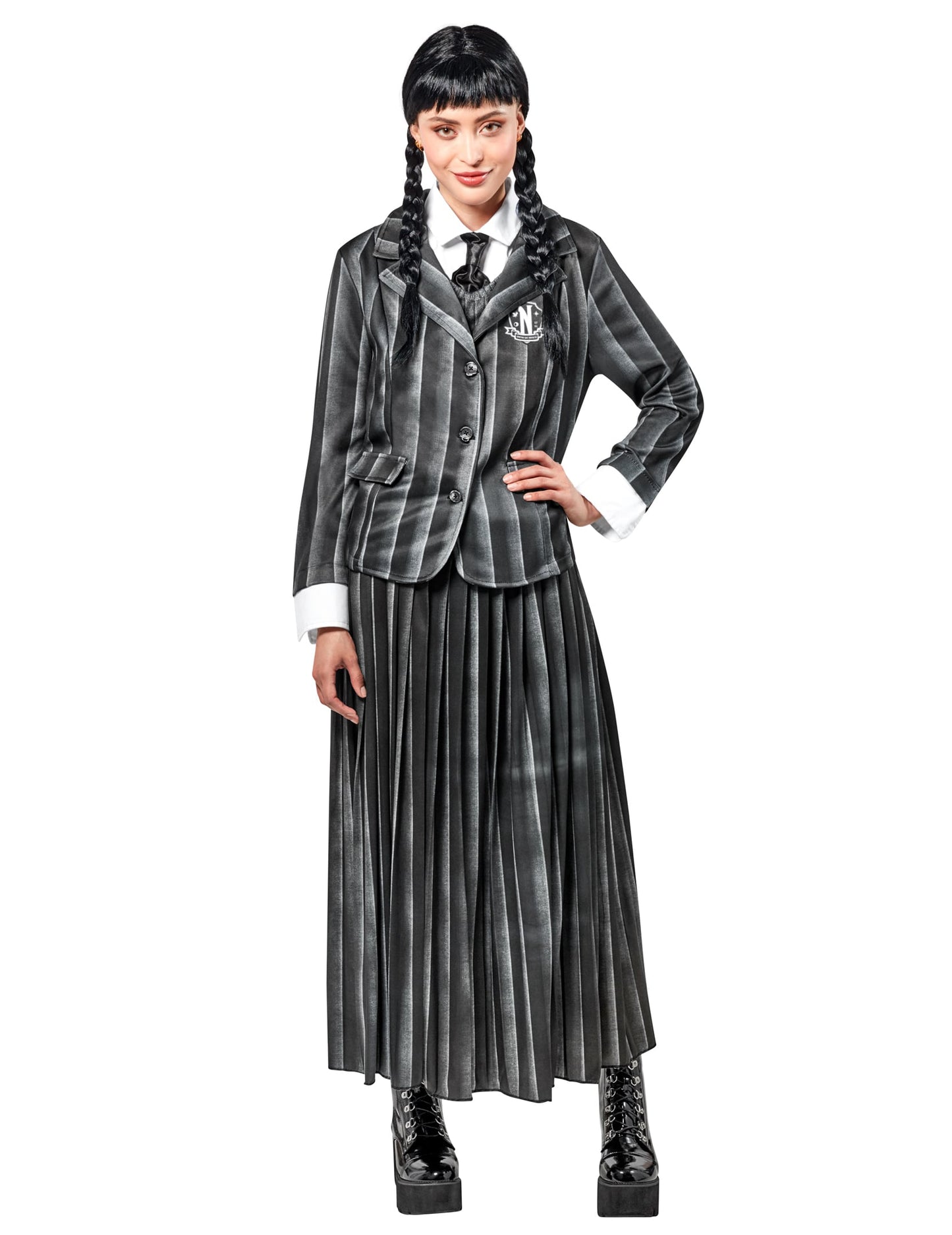 Vue de face du déguisement uniforme scolaire Mercredi Addams™