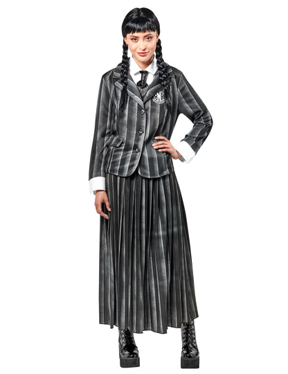 Vue de face du déguisement uniforme scolaire Mercredi Addams™