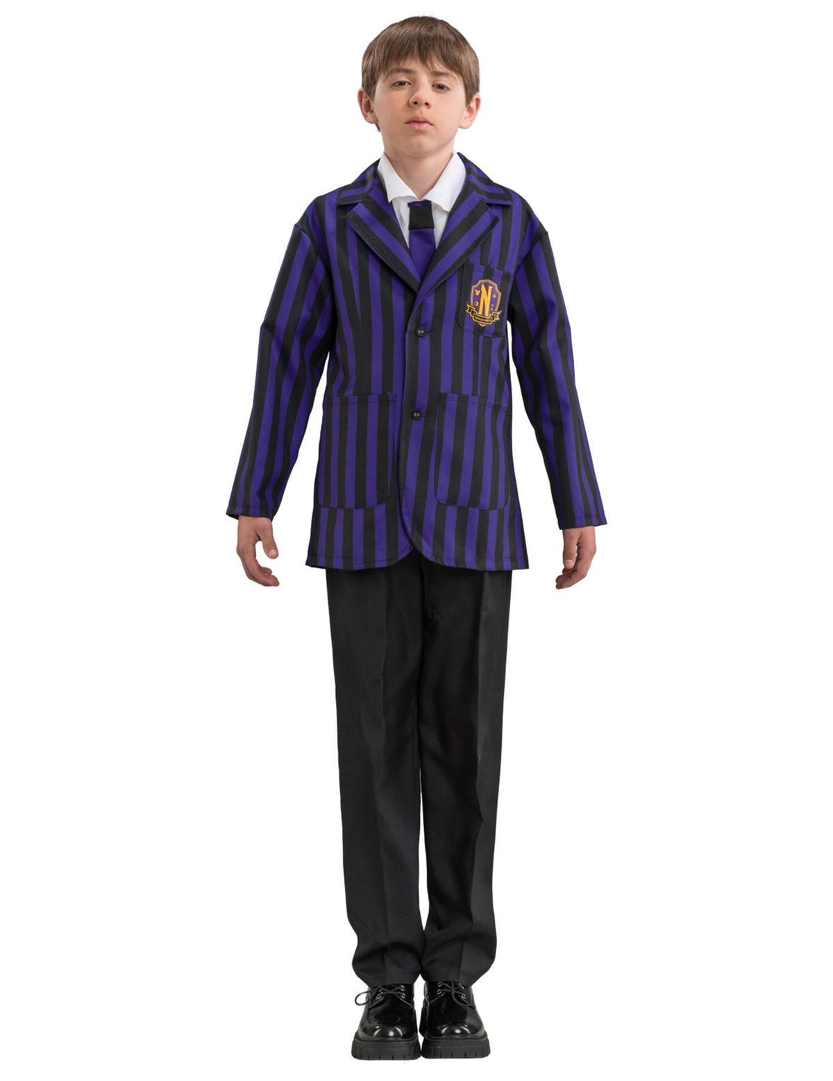 Déguisement uniforme scolaire Nevermore Wednesday™ pour garçon à rayures violettes et noires