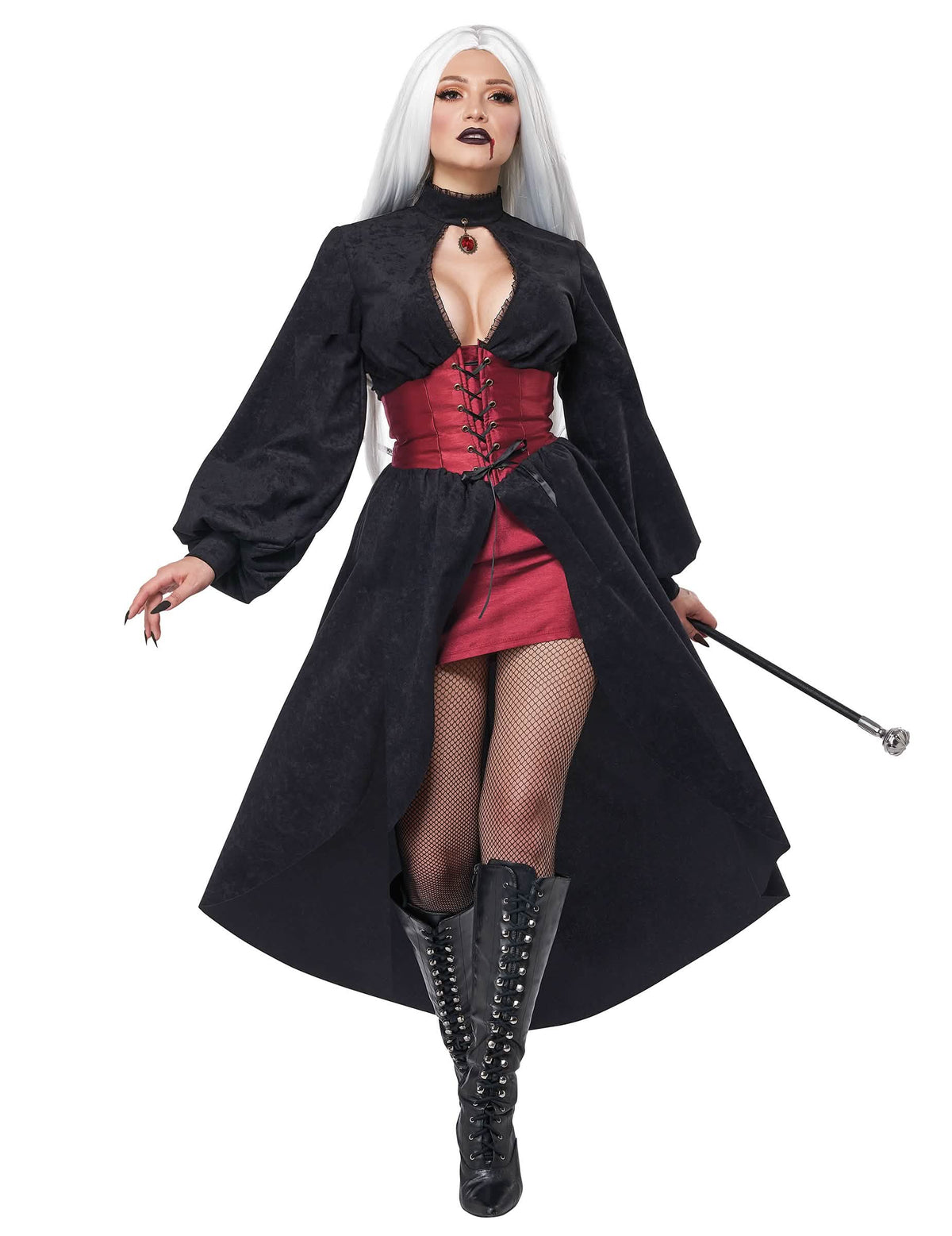 Déguisement vampire à corset luxe pour femme noir et rouge