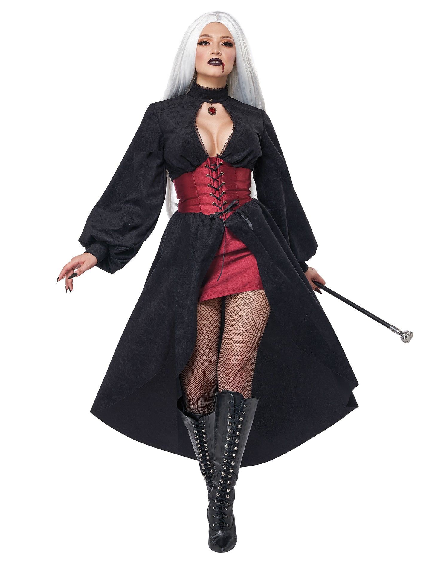 Déguisement vampire à corset luxe pour femme noir et rouge