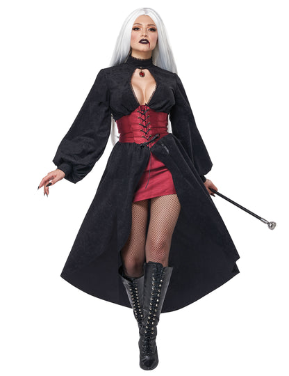Déguisement vampire à corset luxe pour femme noir et rouge