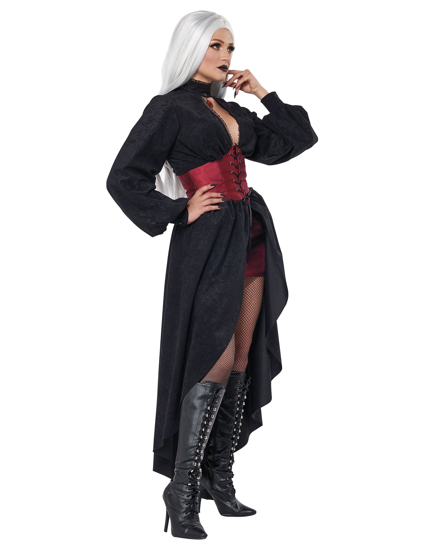 Vue de profil du déguisement vampire à corset luxe