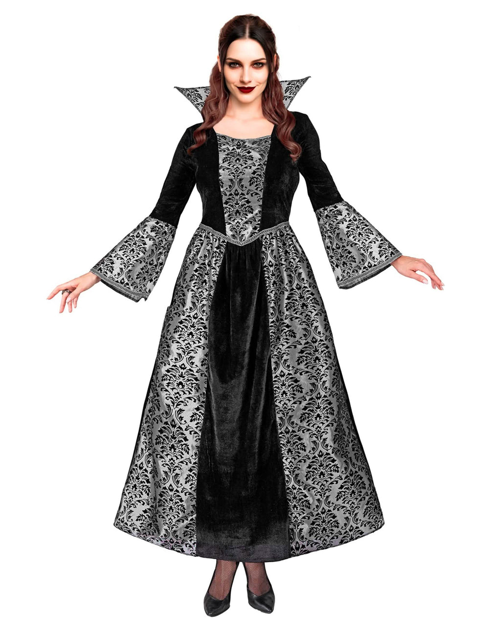Déguisement vampire baroque pour femme noir et argent