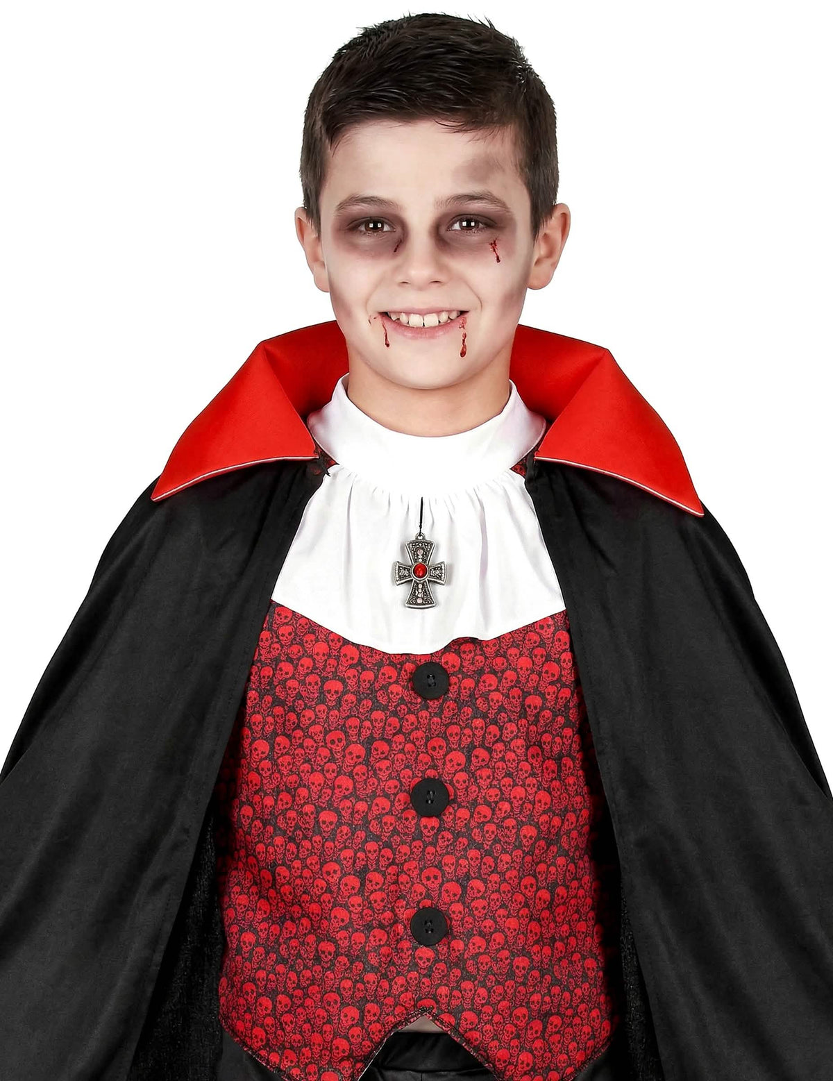 Lähikuva poikien vampyyriasun pystykauluksesta ja röyhelöstä