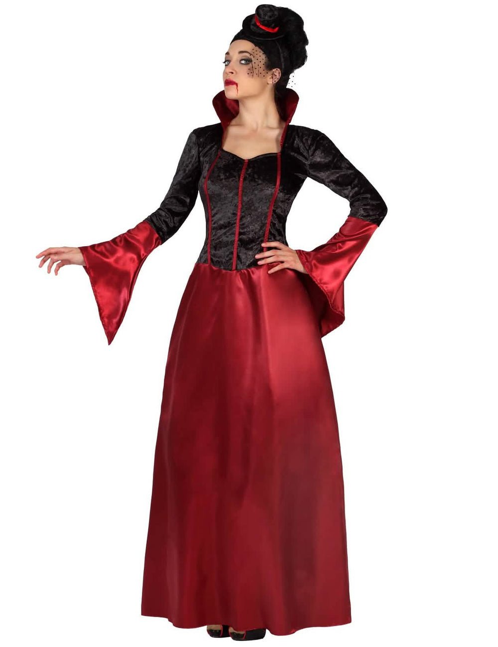Vampyyriasnaisten punainen ja musta pystykaulusasu