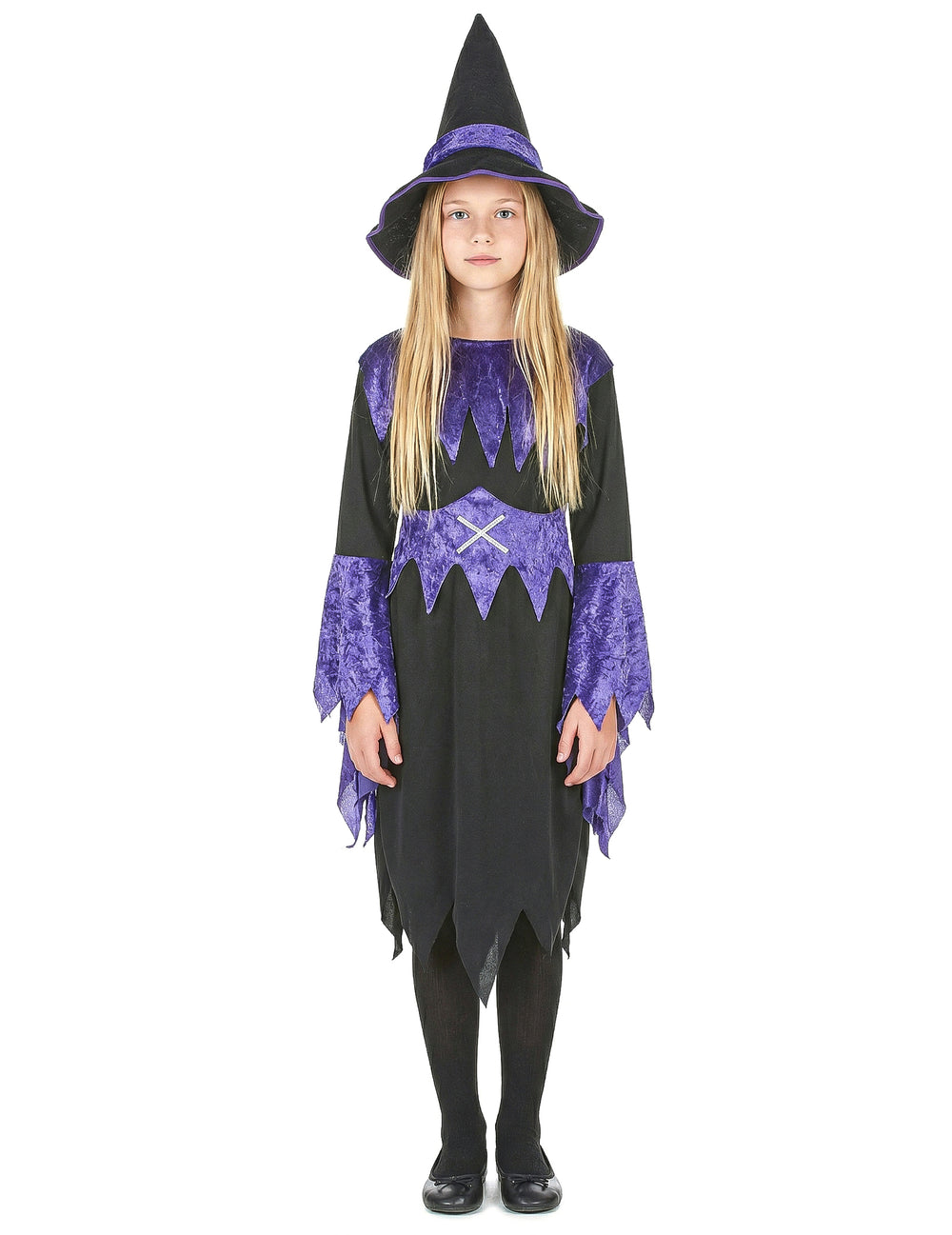 Déguisement de sorcière pour fille violet et noir avec chapeau pointu