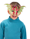 Demi masque dragon pour enfant rouge et vert