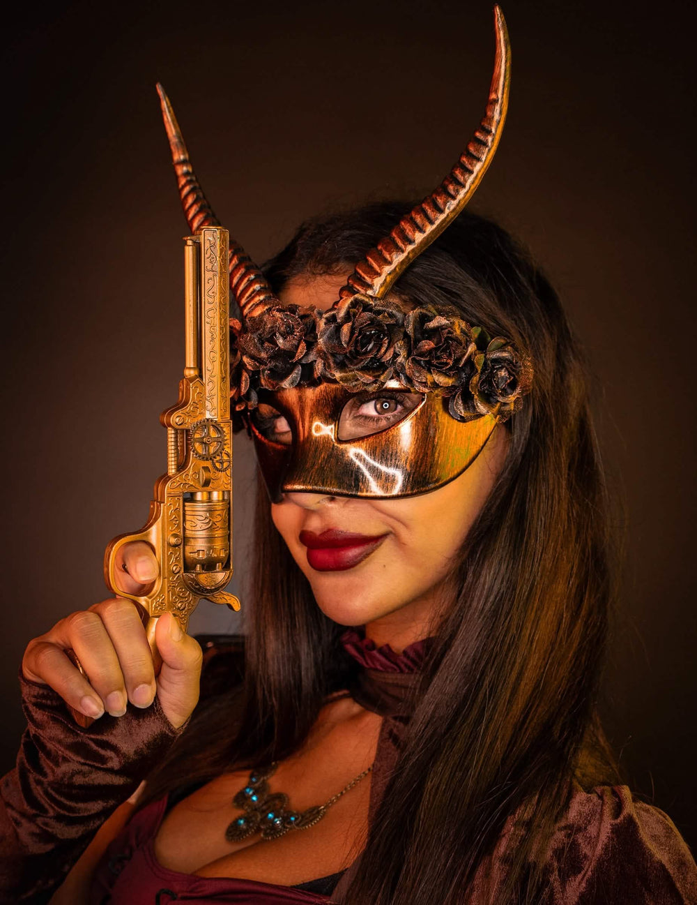Puoli maskin seksikkäät steampunk aikuiset kulta lelupyssyt -asuste