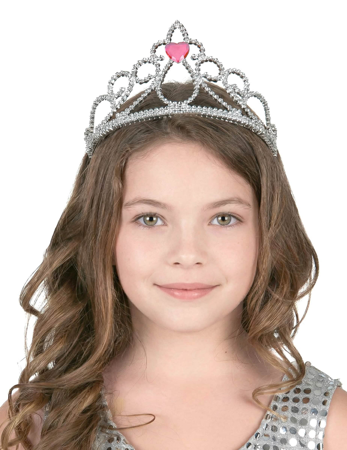 Prinsessa-sydän diadeemi aikuiset ja lapset hopea vaaleanpunaisella kivellä