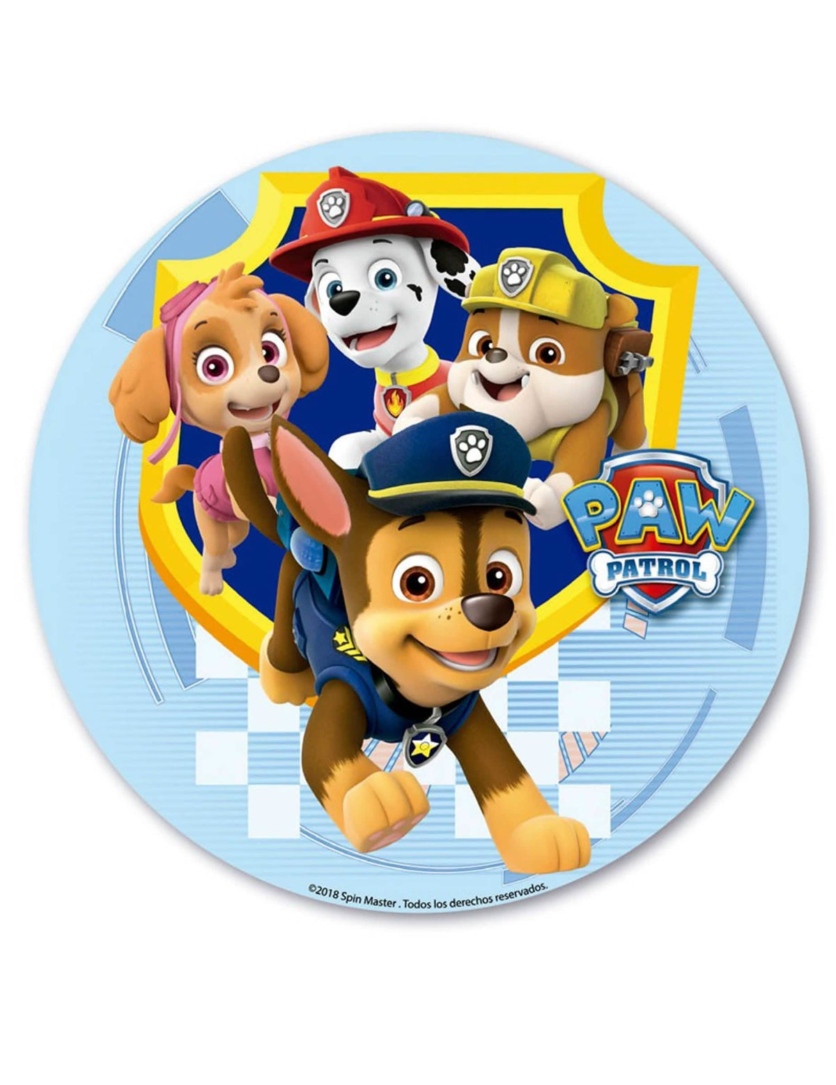 Sokerikiekko Pat'Patrouille -kakulle, taivaansininen, Chase, Marshall, Skye ja Rubble mukana