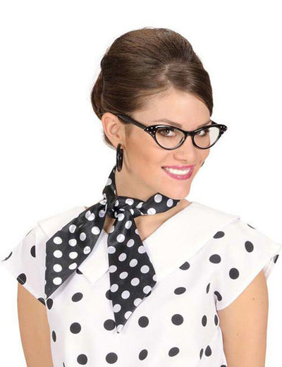 Écharpe noire en satin à pois blancs pour femme