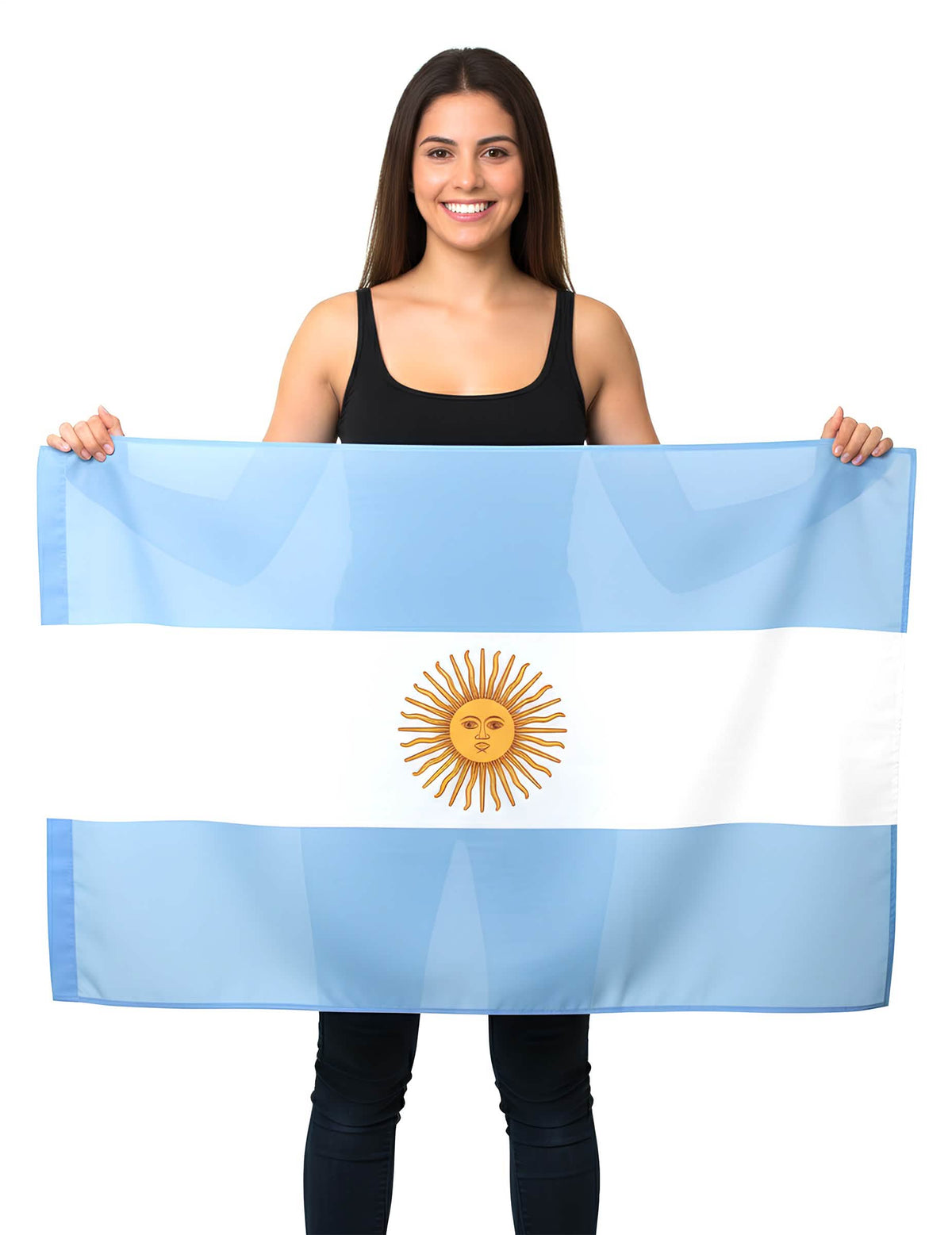 Drapeau Argentine pour supporter en tissu bleu ciel et blanc avec soleil