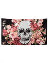 Drapeau squelette fleuri noir avec roses rouges et roses