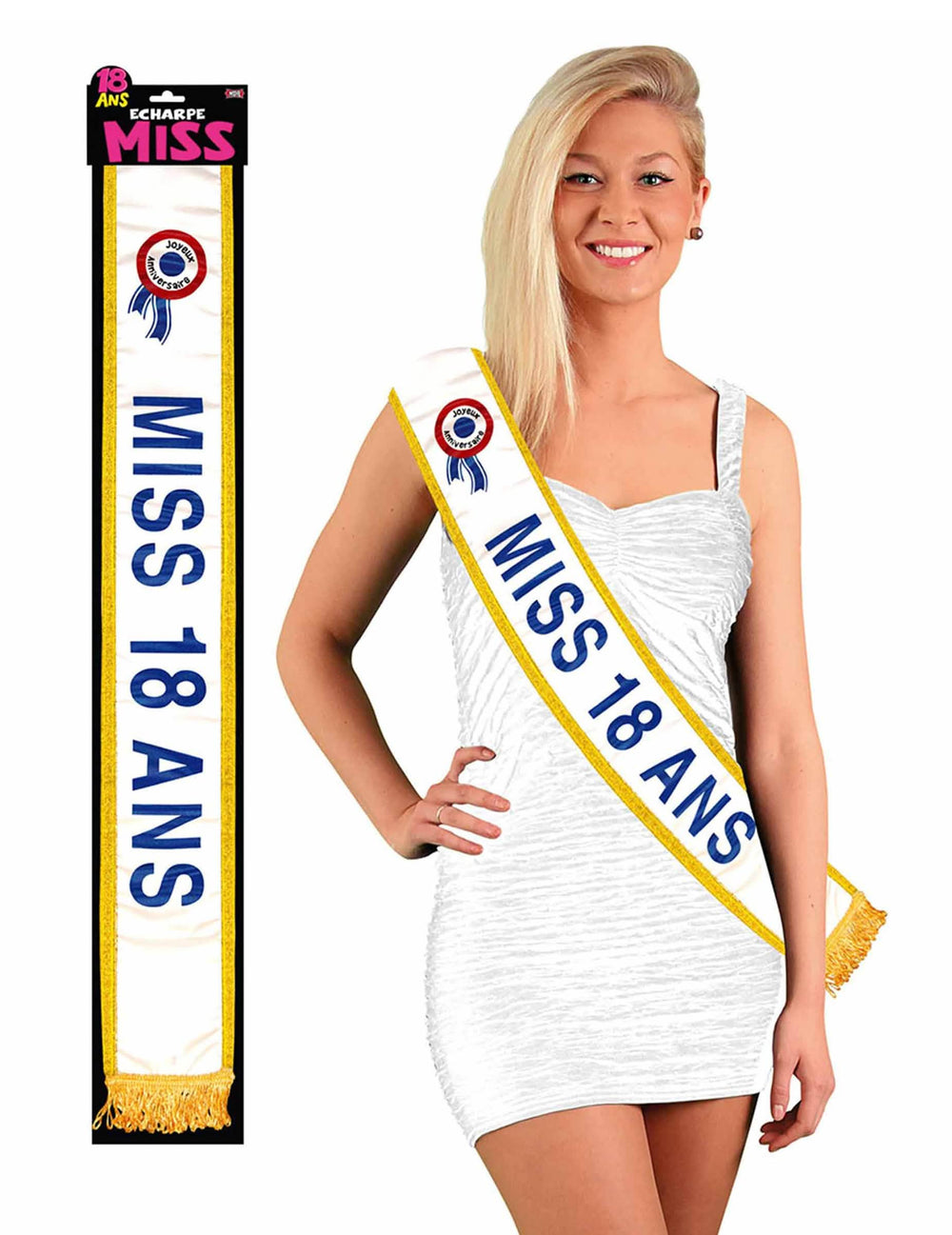 Echarpe Miss 18 ans pour femme blanche et dorée
