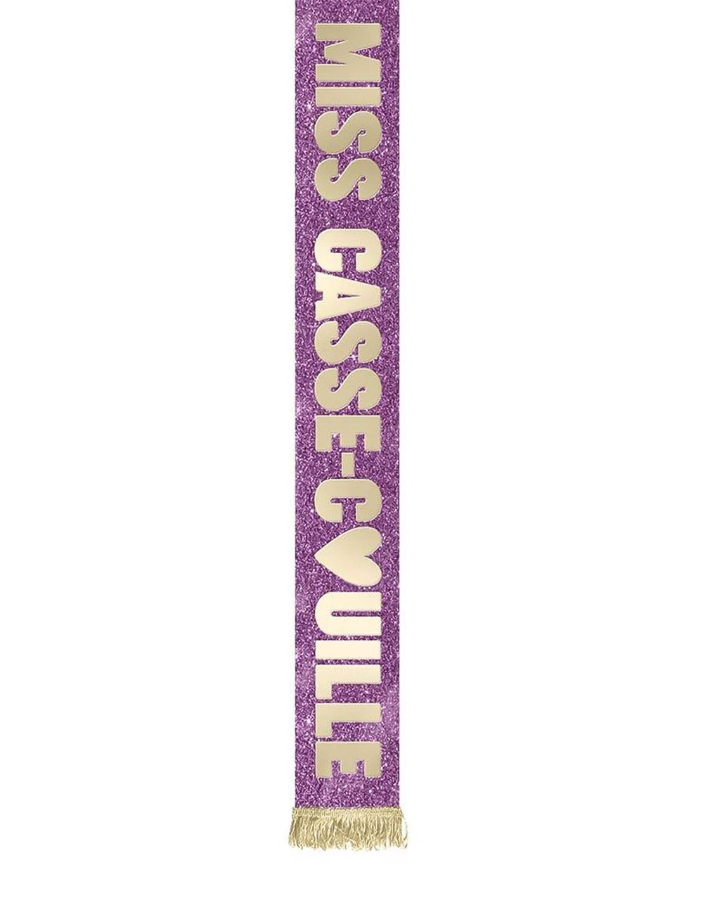 Gros plan sur l'inscription de l'echarpe Miss Casse-couille