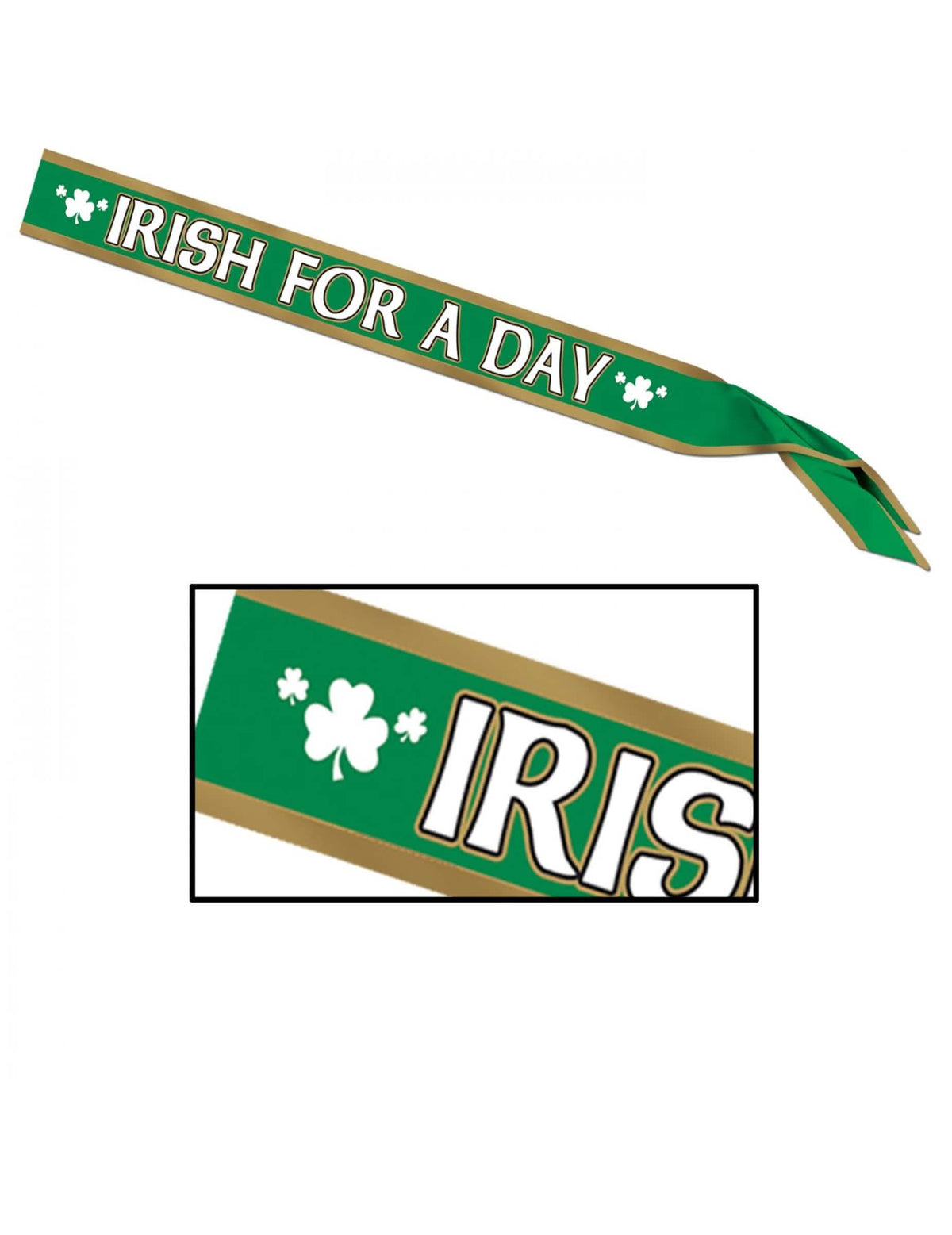 Satiininen vihreä ja kultainen Irish for a day -huivi apiloilla