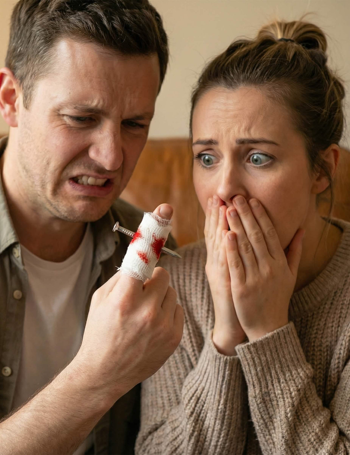 Faux clou dans le doigt farces et attrapes pour adulte avec pansement blanc ensanglanté
