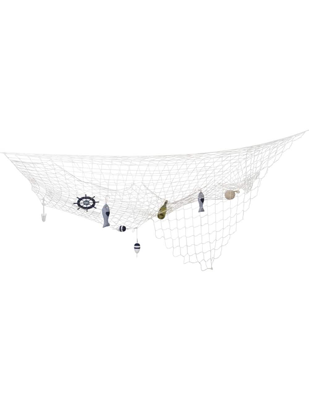 Filet de pêche décoratif marin pour fête blanc avec ornements marins