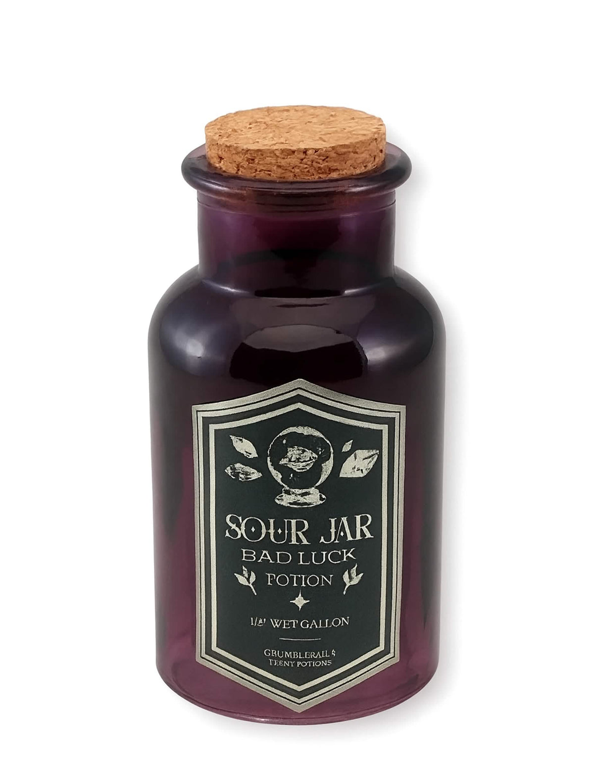 Fiole en verre potion Sour jar pour décoration violette avec bouchon en liège