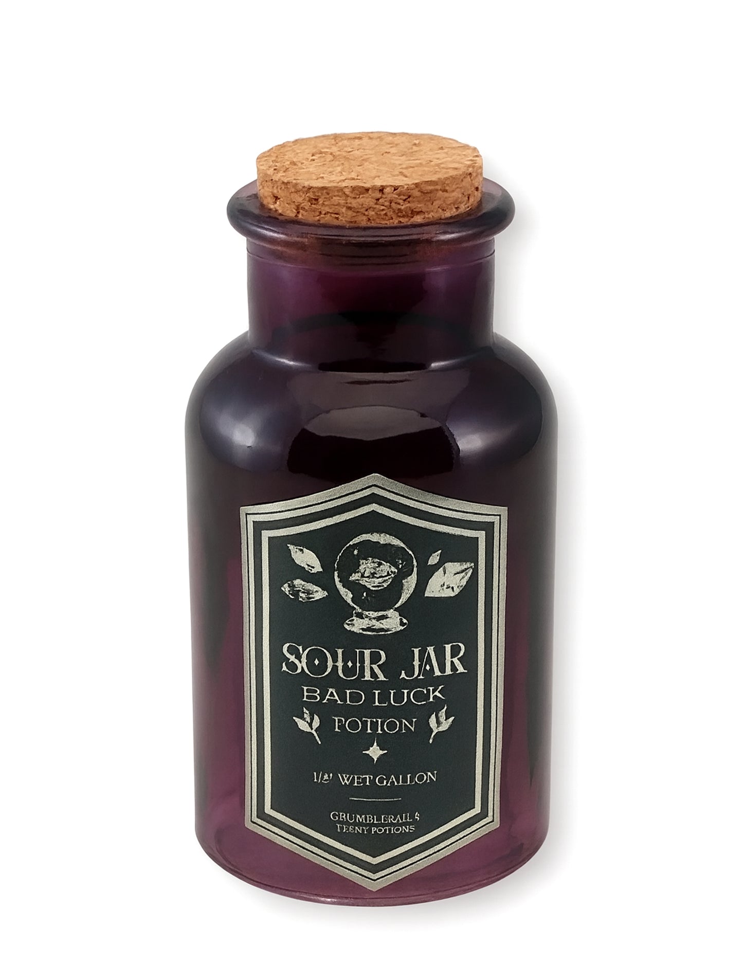 Fiole en verre potion Sour jar pour décoration violette avec bouchon en liège