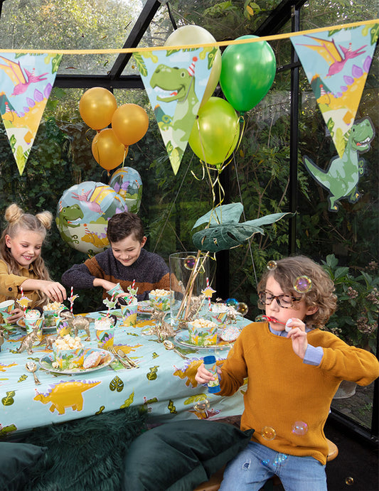Mise en situation du flacon bulles de savon Dino Party