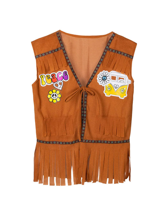 Vue de face du gilet hippie à frange pour femme