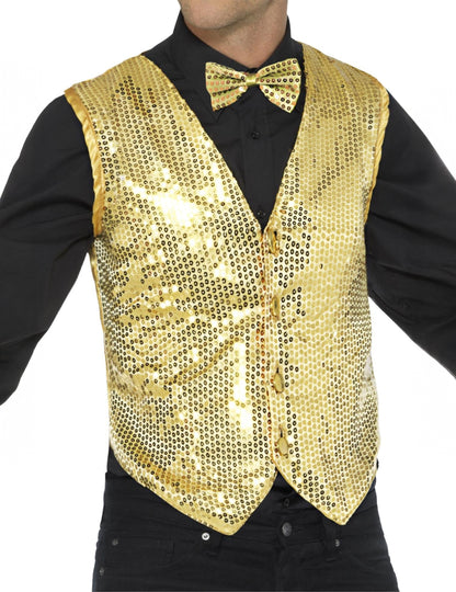 Gilet or à sequins pour adulte doré
