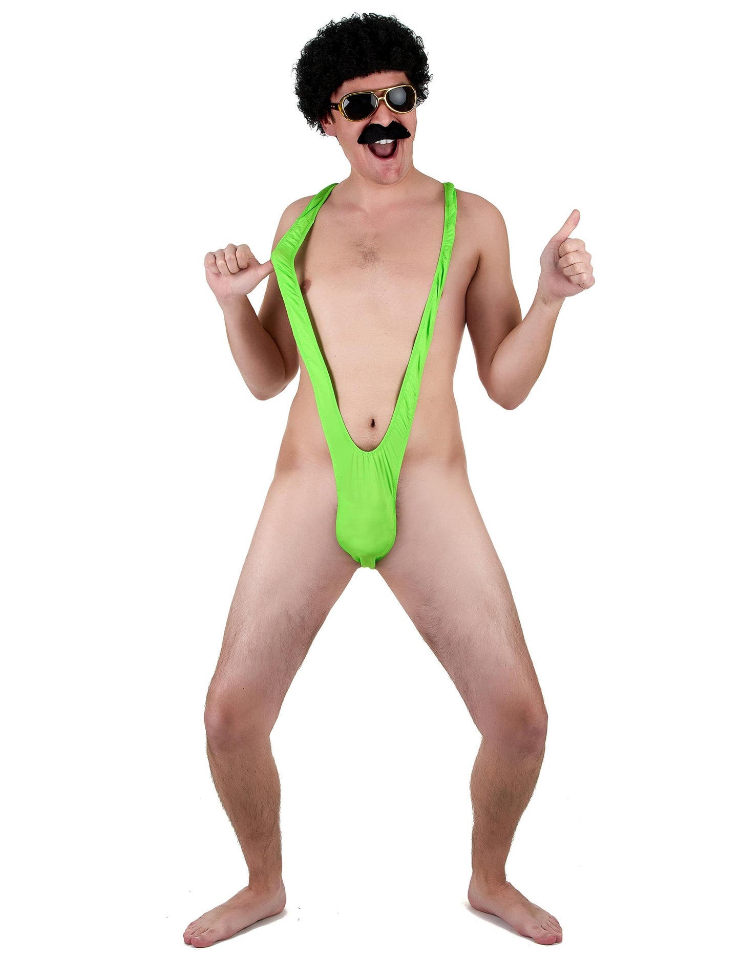 Vue de face du mankini pour homme vert fluo