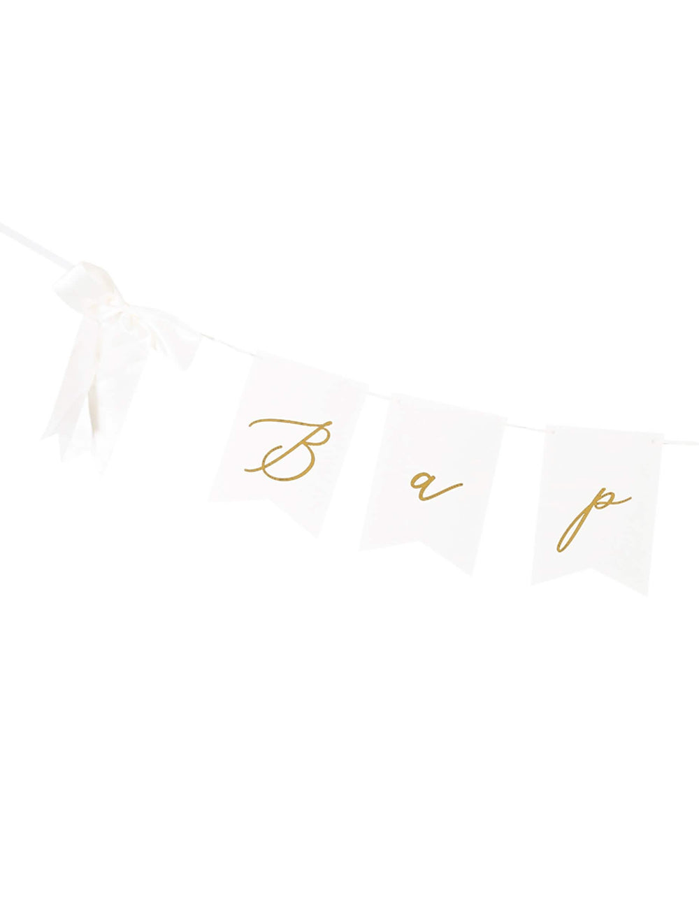 Détail de l'écriture et du ruban de la guirlande à fanions baptême