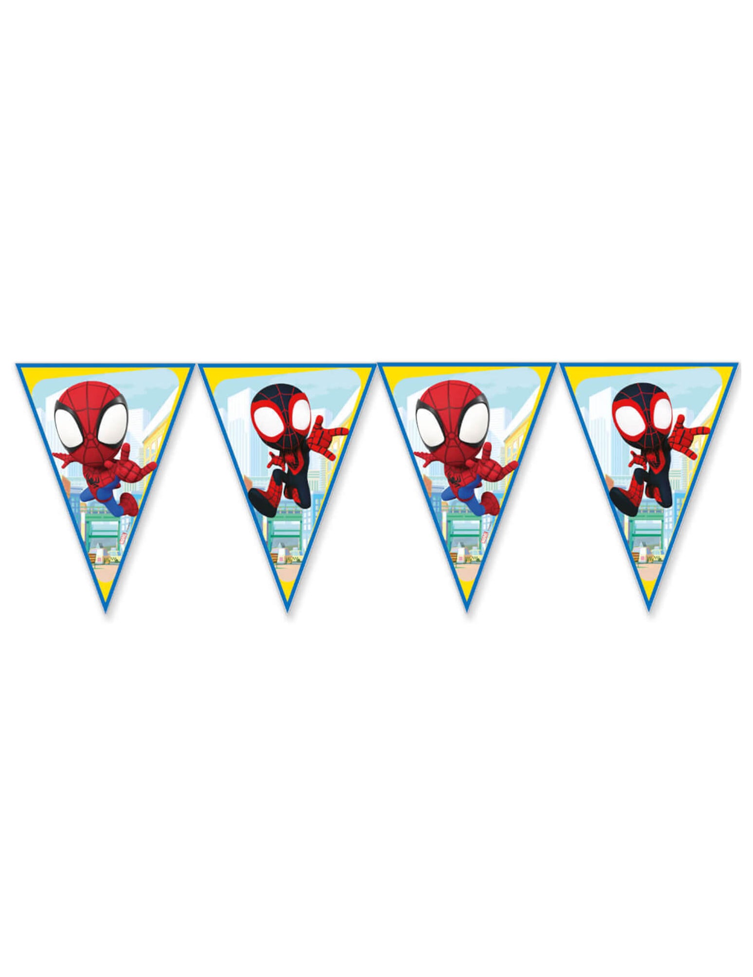 Gros plan sur les fanions de la guirlande à fanions Spidey et ses amis