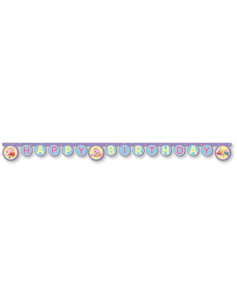 Nivelöity "Happy Birthday" -viiri Pipsa Possu violetti ja pastellisininen
