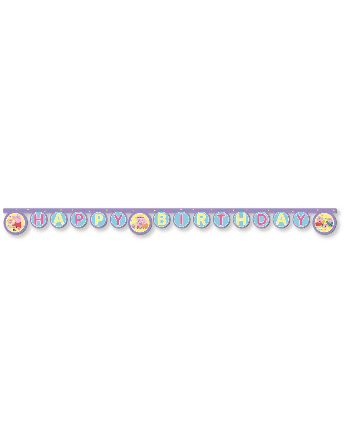 Nivelöity "Happy Birthday" -viiri Pipsa Possu violetti ja pastellisininen
