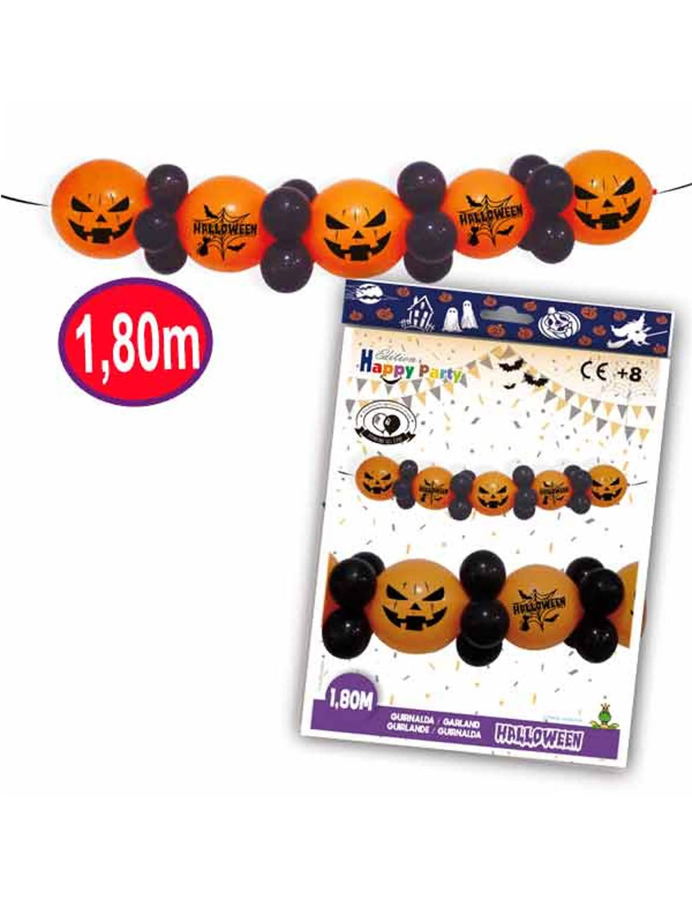 Guirlande de ballons en latex Halloween pour décoration orange et noire avec motifs citrouilles