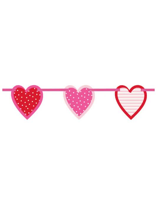 Guirlande coeurs à motifs pour fête rose et rouge à pois et rayures