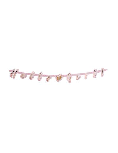 Guirlande de lettres en carton hello girl pour baby shower rose et or