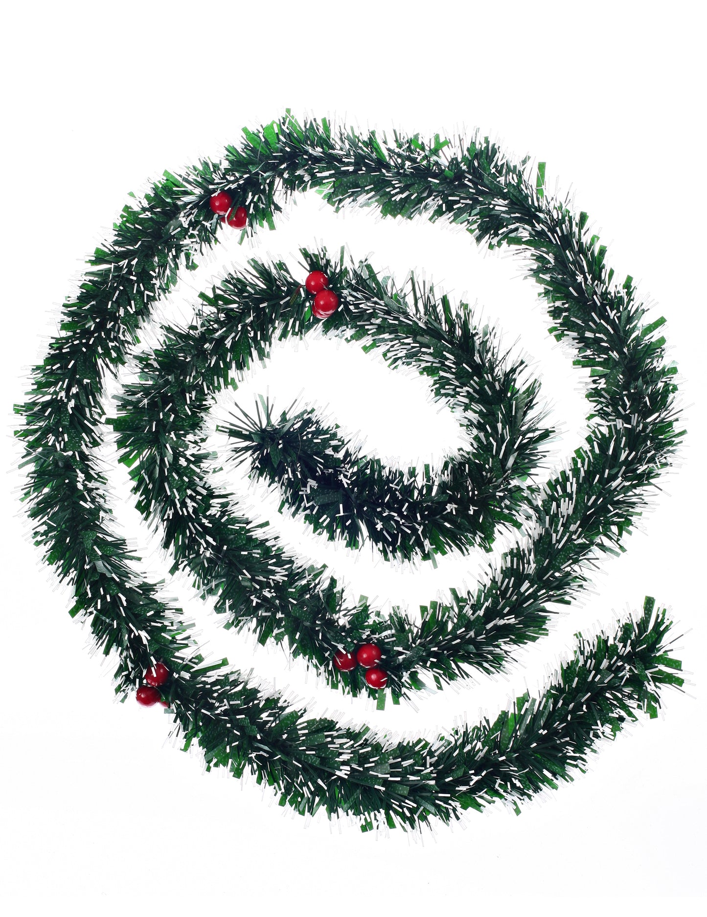 Guirlande de sapin enneigée avec baies pour décoration verte et rouge