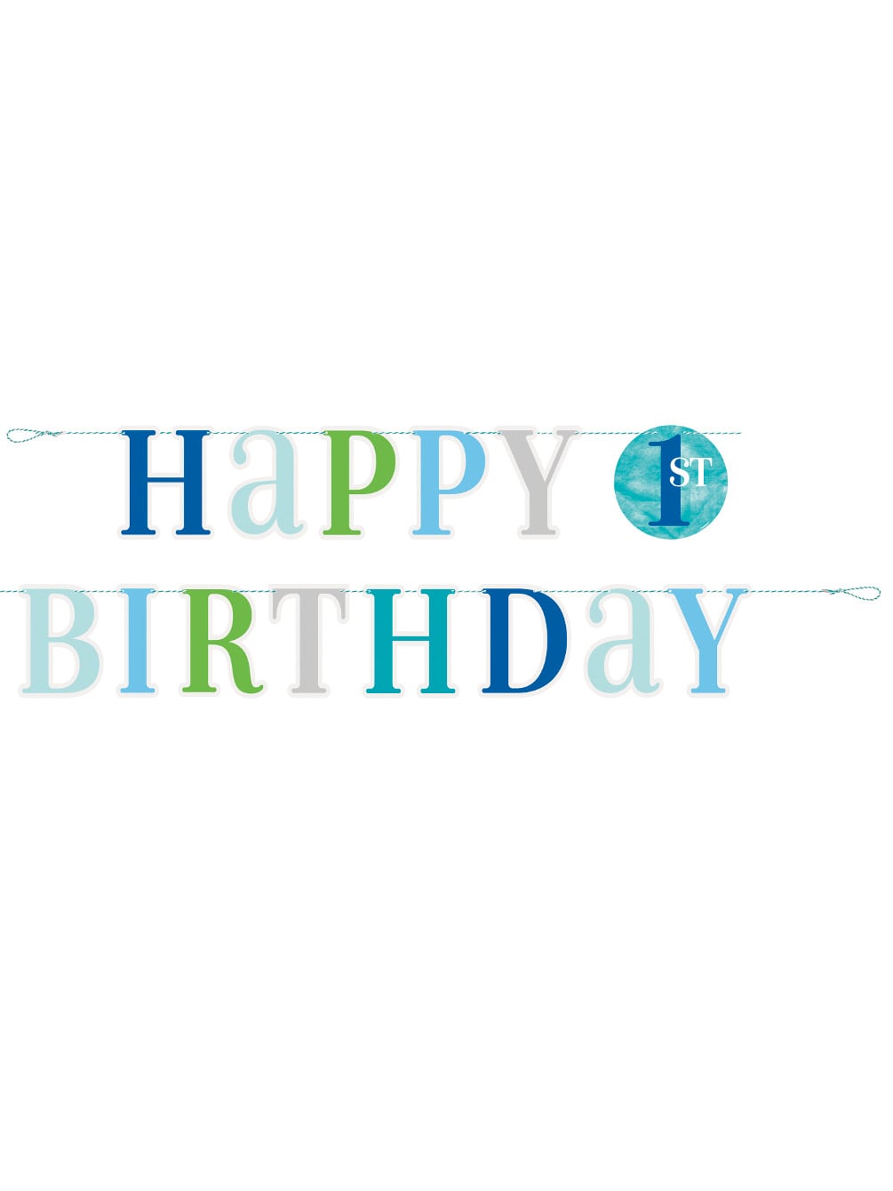 Guirlande en carton happy 1st birthday pour garçon bleue