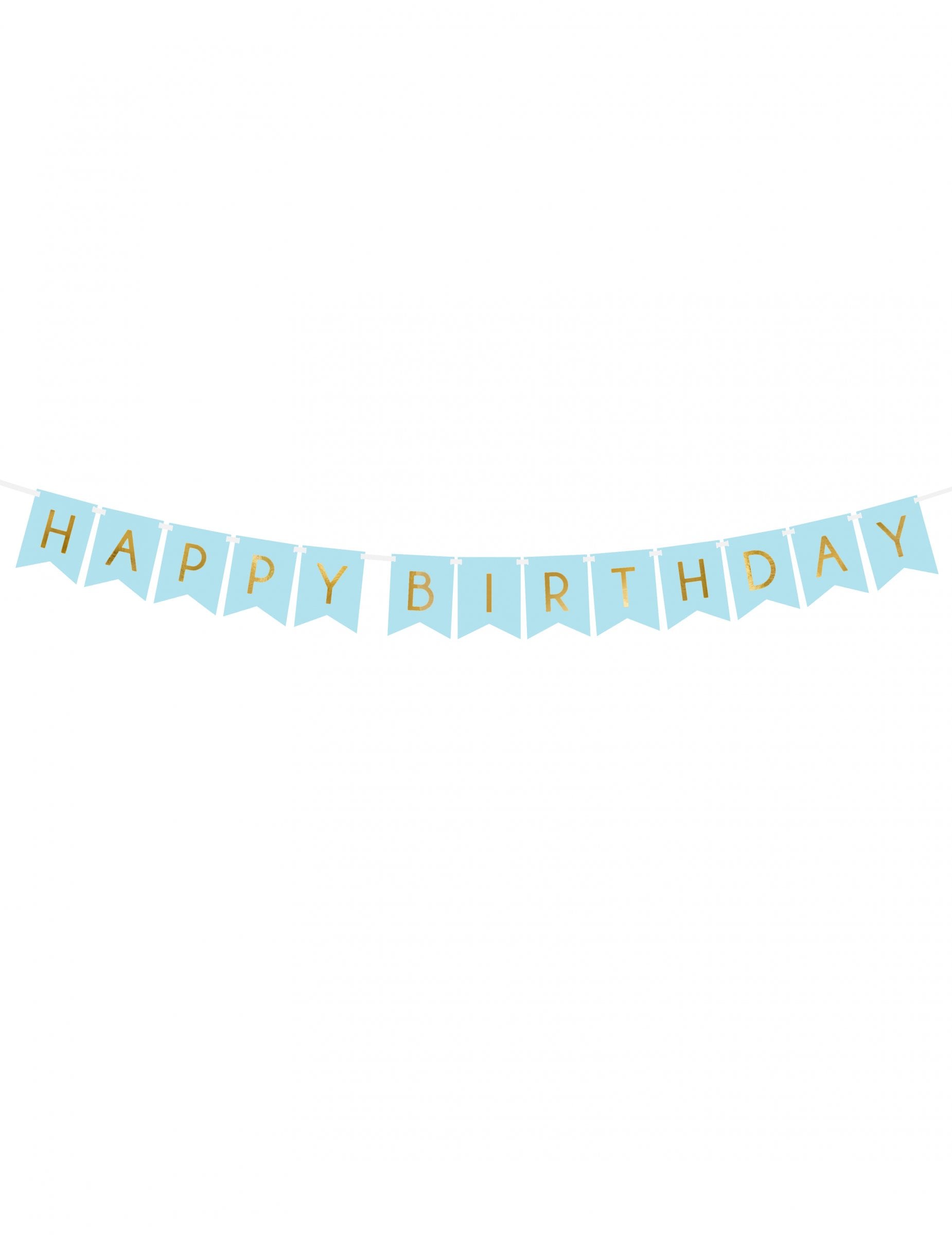 Guirlande en carton Happy Birthday pour anniversaire bleue et dorée métallisée