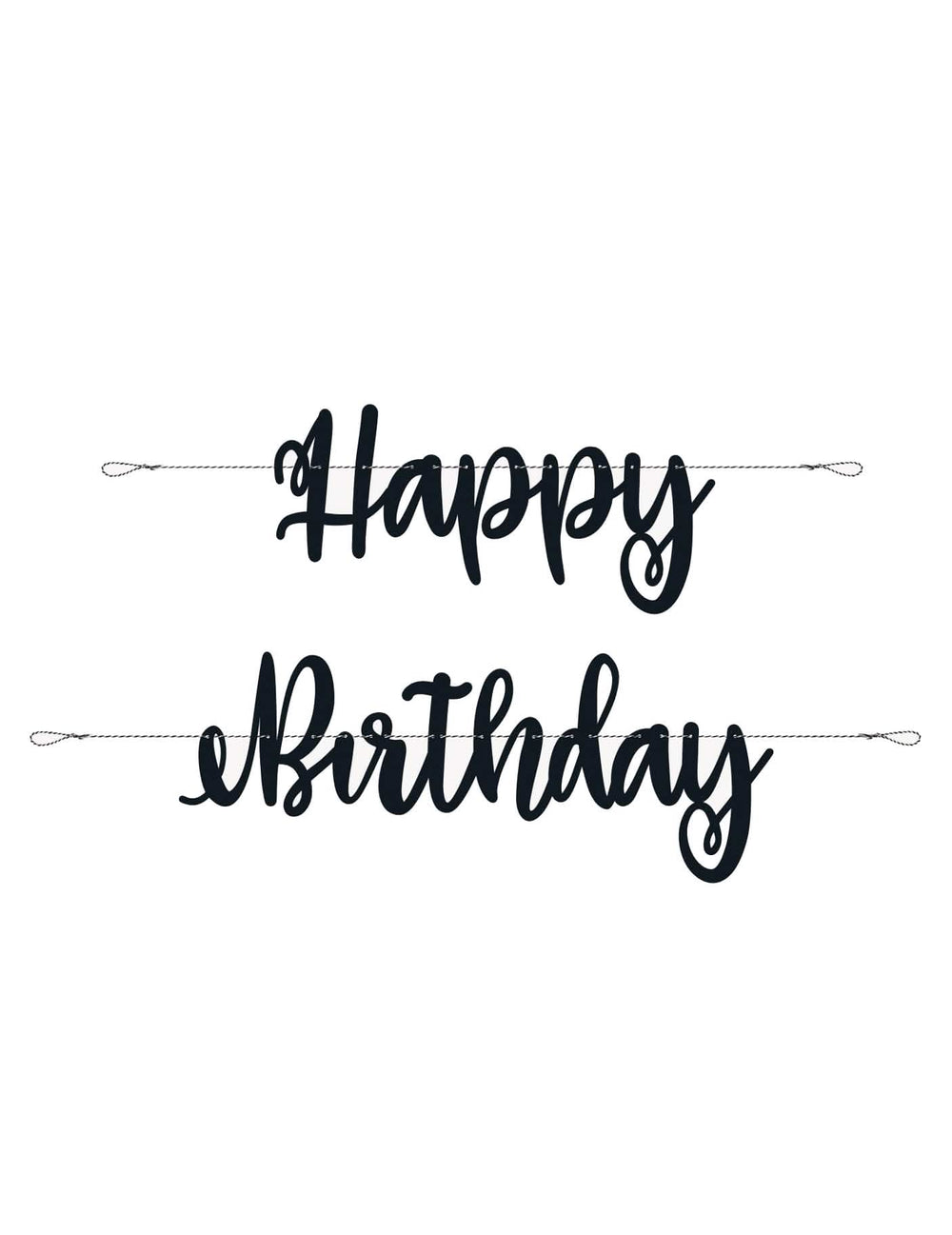 Kartonkinen Happy Birthday -viiri synttärit varten, musta
