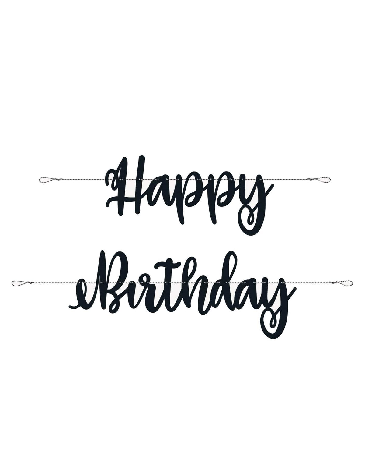 Kartonkinen Happy Birthday -viiri synttärit varten, musta