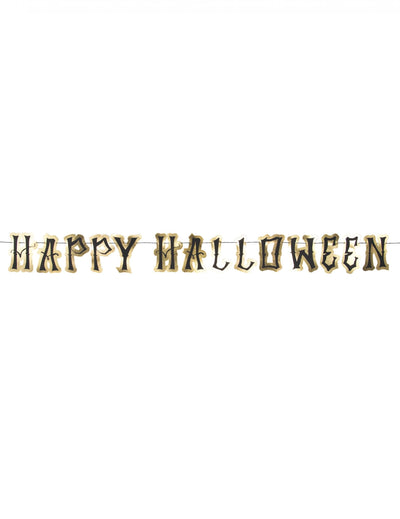 Guirlande en carton happy Halloween pour fête noire et or avec lettres