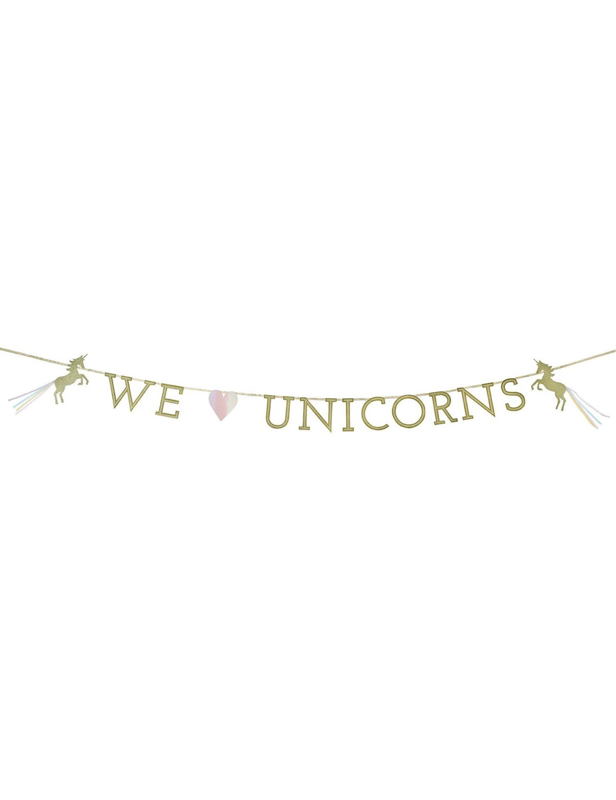 Guirlande en carton we love unicorns pour anniversaire dorée