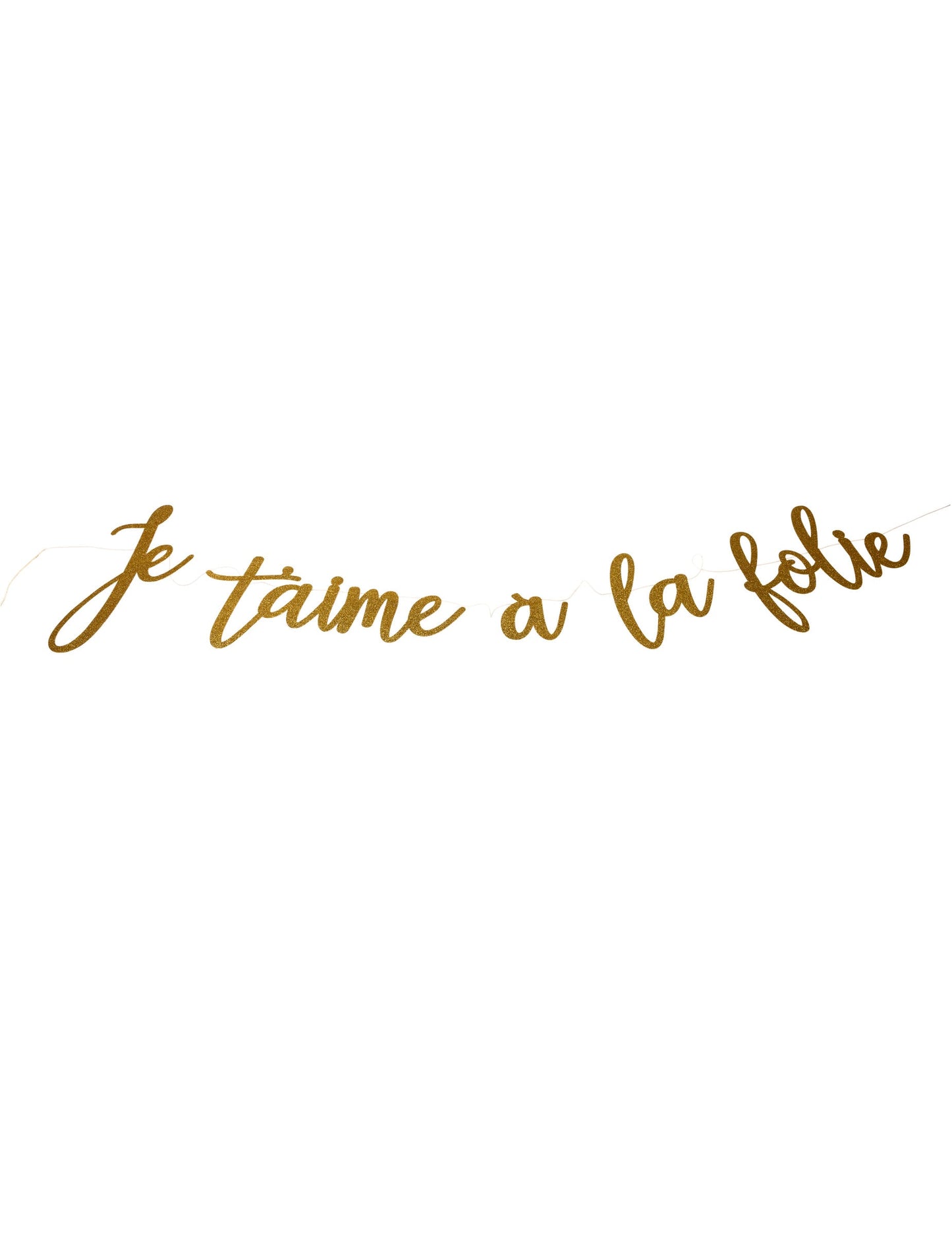 Guirlande en carton je t'aime à la folie pour déco saint valentin à paillettes dorées
